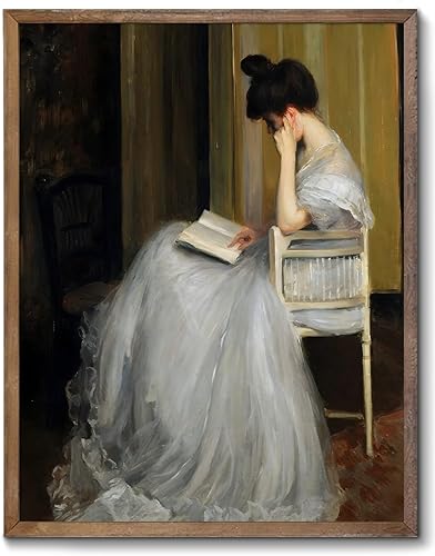 XOCUUI Decoración de retrato victoriano francés vintage, obra de arte famosa de lectura de mujer, pintura al óleo, impresión estética de academia