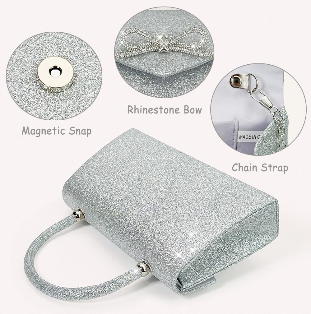 Trisapu Womens Evening Bag Sparkly Bow Clutch Purse Wedding Party Purses Glitter Rhinestone Cocktail Prom Handbags