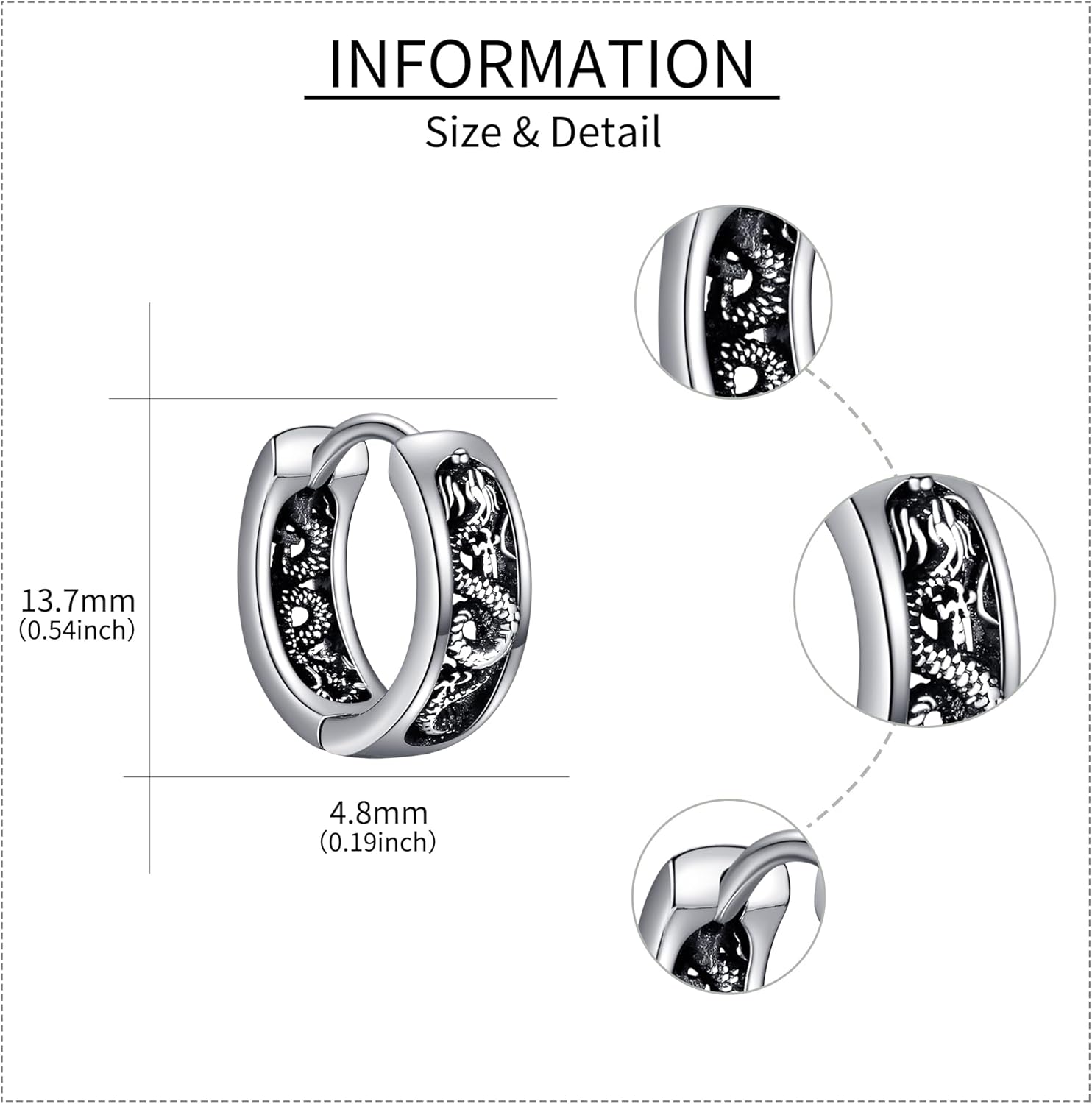 Dragon Earrings 925 Sterling Silver Dragon Huggie Hoop Earring Dragon Jewelry Birthday jewelry for Women Men - Image 6