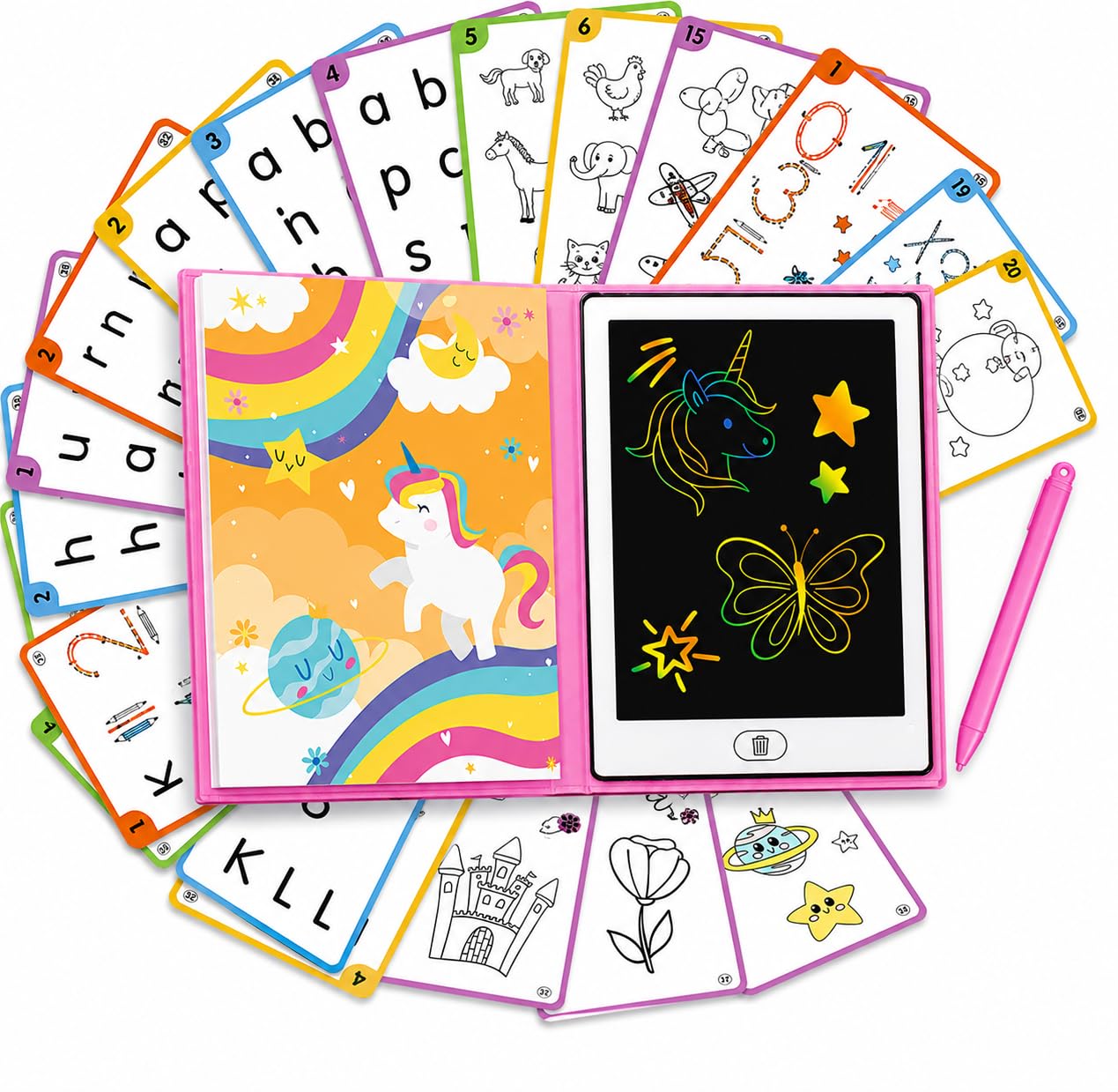 Big Minds - Tablette Dessin Enfant Rainbow Lcd | Tablette Magique Enfant 20 Pochoirs Réversibles | Ardoise Magique Format Livre | Jouet Enfants 4 Ans Effaçable | Cadeau Fille 5 Ans | Jouet 6 Ans