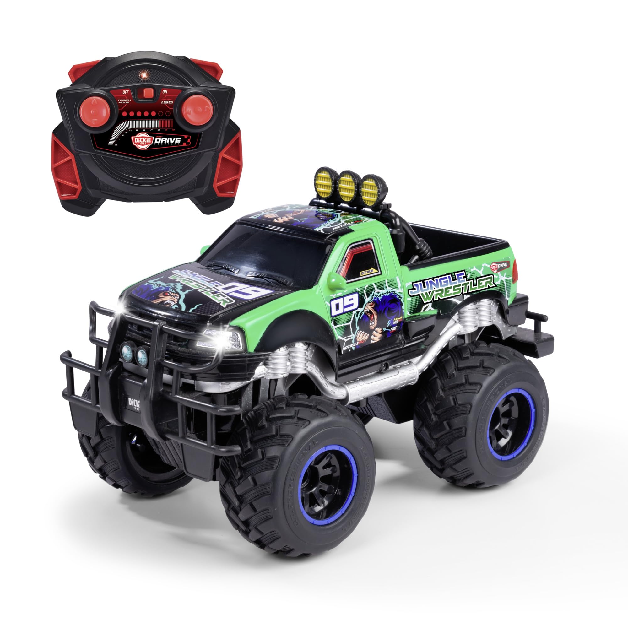 Dickie Toys - RC Auto Jungle Wrestler Ford F150 (30 cm) - zdalnie sterowana monstertruck od 6 lat z oświetleniem - Remote Control Car dla dzieci, pilot zdalnego sterowania 10 km/h, 2,4 GHz, w zestawie