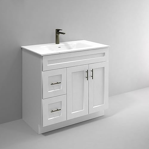 White Shaker - Base para lavabo de baño con cajones de 36 pulgadas, listo para montar