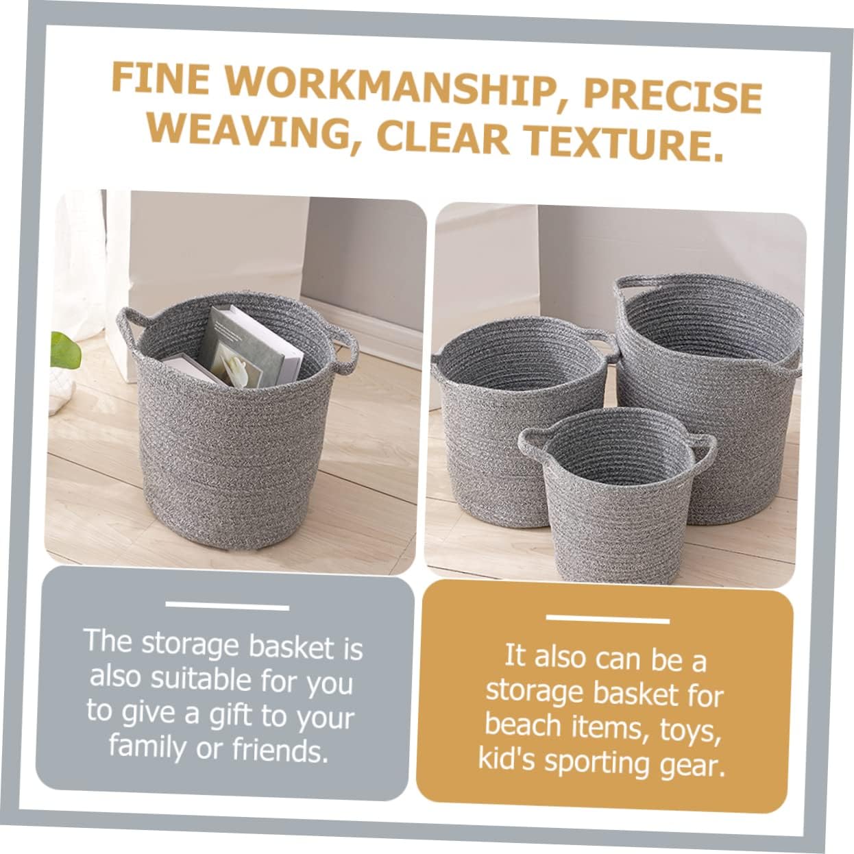 VICASKY Large Cotton Rope Laundry Basket with Dual Colors Portable Storage Hamper for Clothes Blankets Cotton Material for Bedroom Bathroom Dorm Living Organization