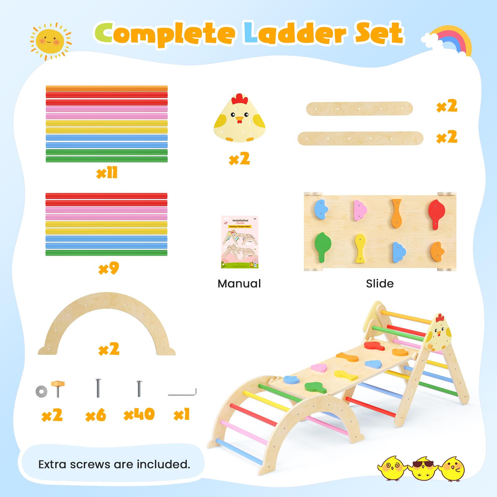Lischwert Montessori - Struttura da arrampicata 7 in 1 per bambini, pieghevole, in legno, con rampa e arco, giocattolo Montessori per arrampicata e palestra per bambini (colori misti)