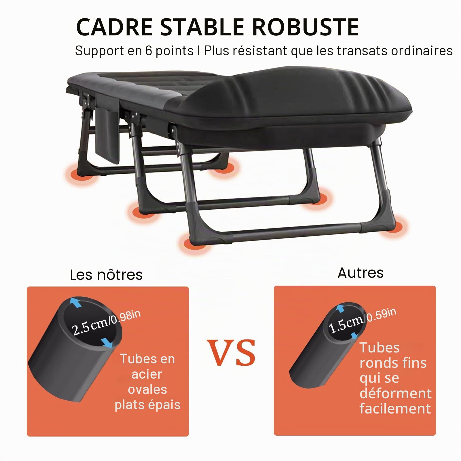 Lit de Camp Pliable 1 Personne, lit Pliant Camping avec Matelas et Sac de Transport - pour Camping et Jardin (Noir 1) (Noir)