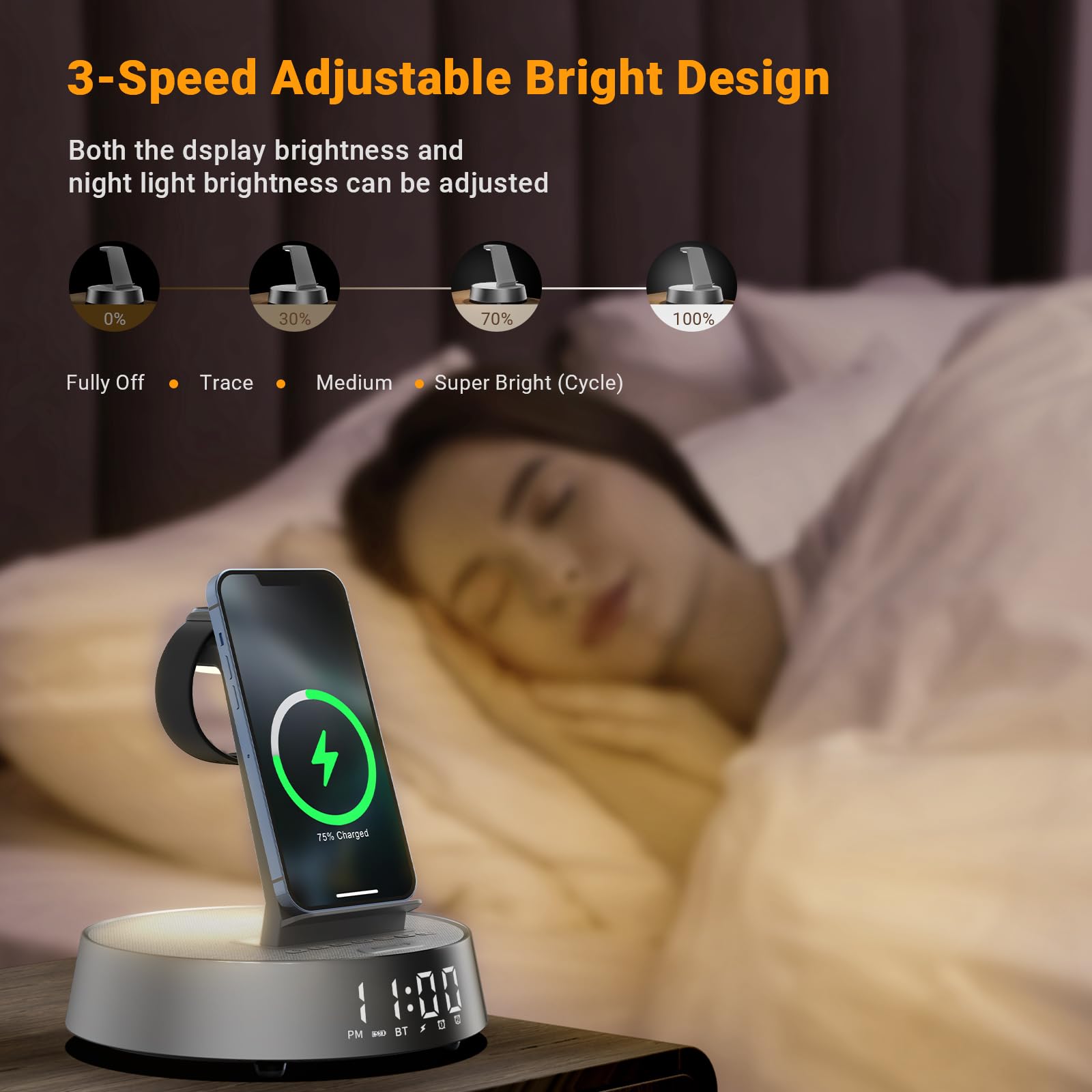 COLSUR Cargador inalámbrico para radio despertador i Phone con altavoz
