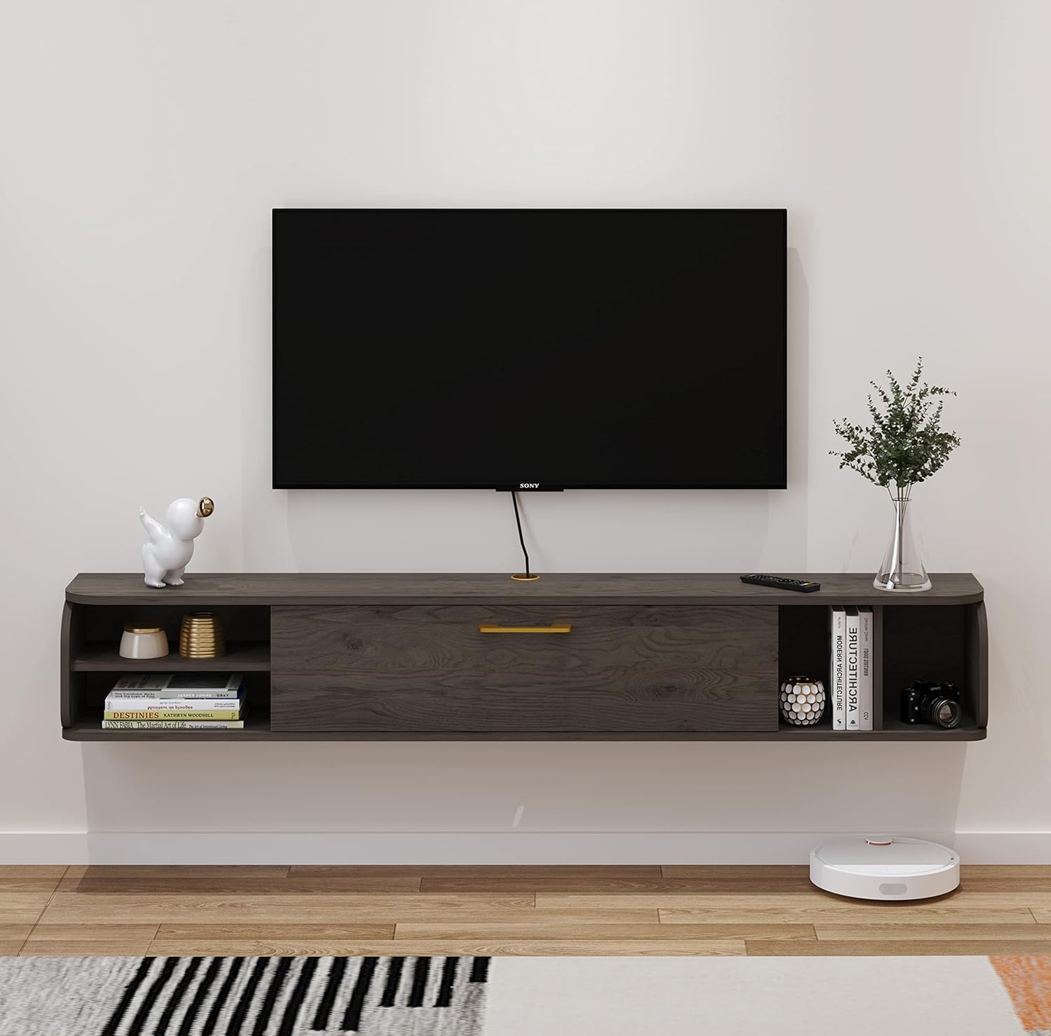 Pmnianhua Floating TV Unit, 58'' Wall Mounted TV Floating Shelves with 4