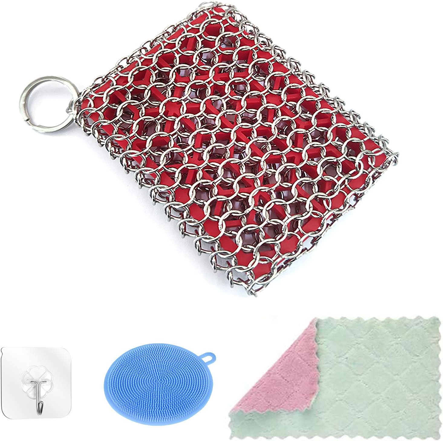 TuHeeHuT 4Pcs Cast Iron Skillet Cleaner, Cast Iron Cleaner with Silicone Insert