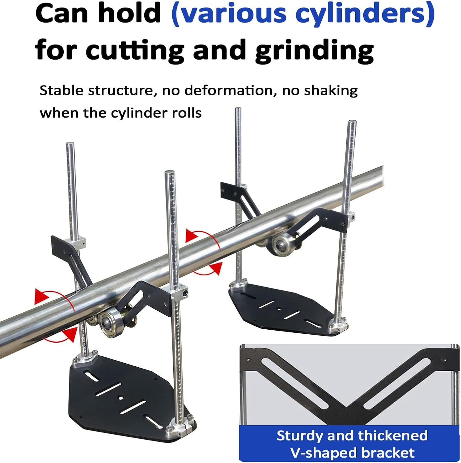 2PCS Adjustable Cutting Machine Support Frame, V-Shaped Support Frame, Double Roller/Height Adjustable, Load Capacity 100kg, for Cylinders with Diameters of 12~200mm, for Woodworking