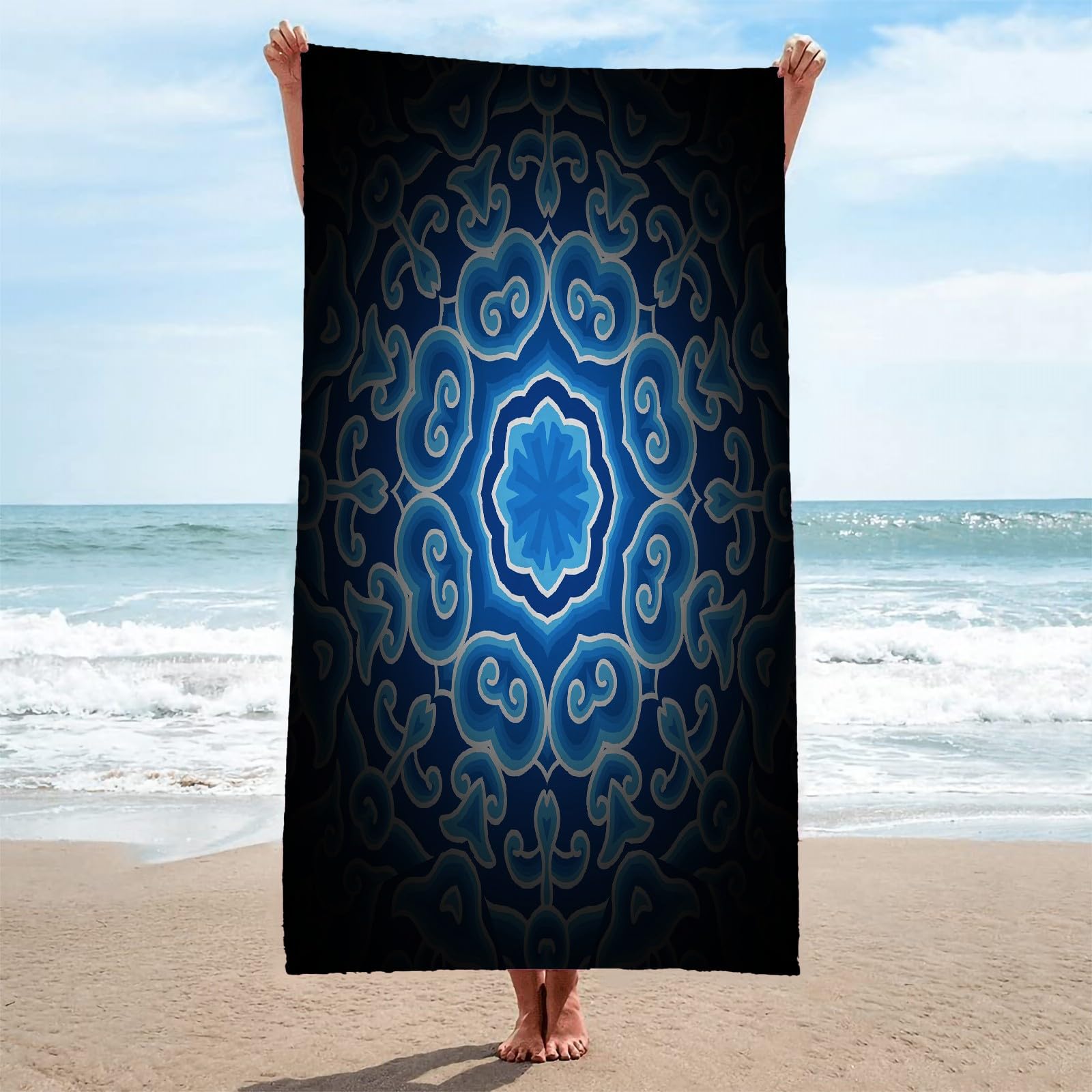 Toalla Playa Azul Toallas Playa Grande Microfibra Anti Arena PatróN Playa Toallas para NiñA NiñO Adulto Piscina Toalha de Praia Mujer Hombre 200x200cm