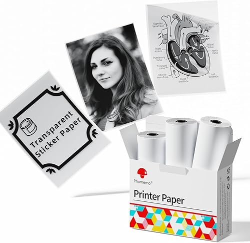 Phomemo Papel térmico transparente adhesivo, para impresora térmica Phomemo M02M02 ProM02SM03M04S Mini Bluetooth, 1.969in x 11.5ft, diámetro