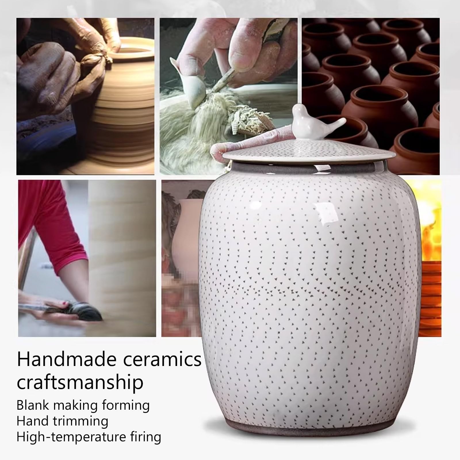Hermetyczny ceramiczny pojemnik do przechowywania ryżu z pokrywką, do przechowywania mąki, płatków owsianych, kawy, herbaty, orzechów, łatwy do czyszczenia, organizacja kuchni, ręcznie robiony
