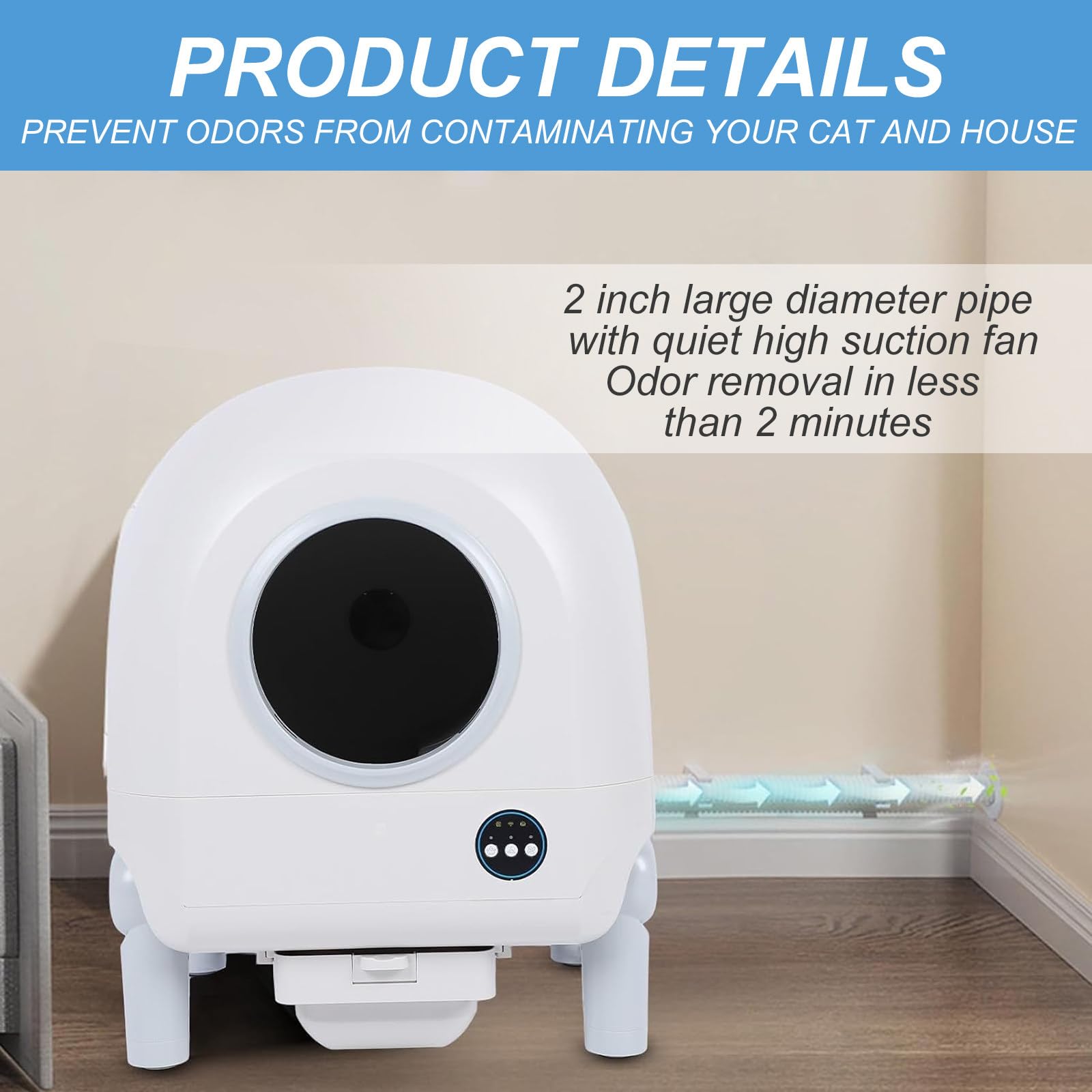 Elektrische Selbstreinigende Katzentoilette, Automatische Roboter-Katzentoilette, Mit Filter/LadegeräT/MüLlbeutel/Abluftrohr, WLAN/Bluetooth-Verbindung