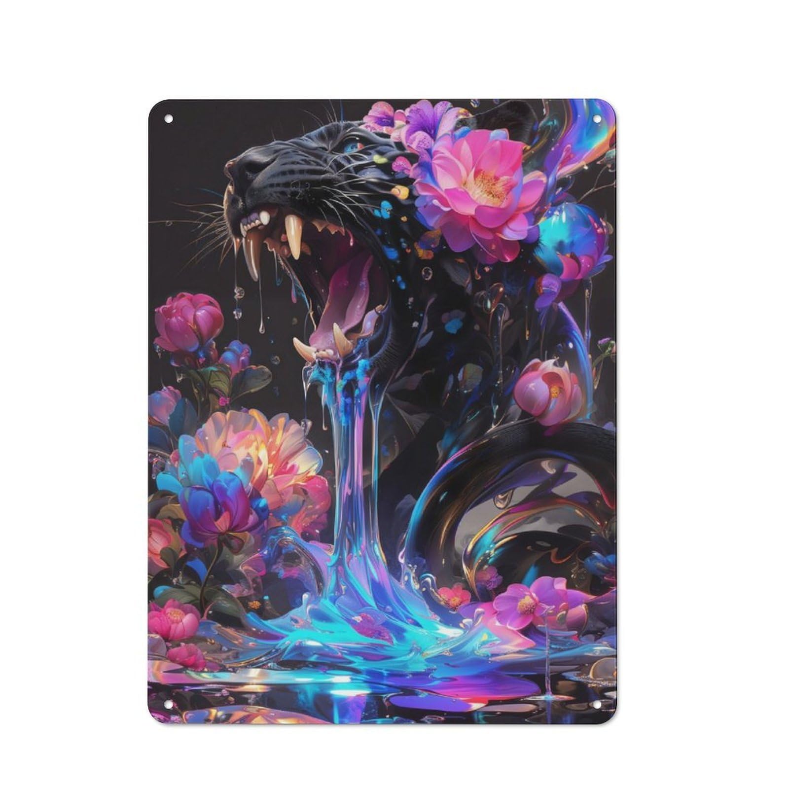 Junmoney Floral Panther Fury For Garden Room Or Summerhouse, Vintage Tin Sign 40X30cm, For Display In Garden Rooms And Summerhouses