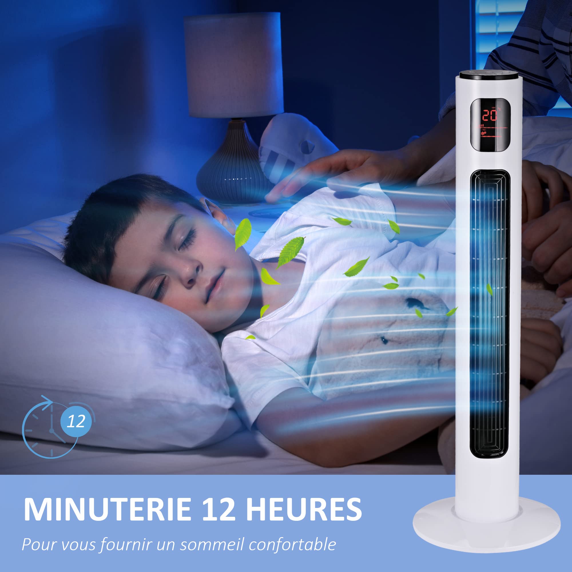 HOMCOM Ventilateur Colonne Silencieux 45 W, Ventilateur Tour pour Chambre avec 3 Modes 3 Vitesses, télécommande, oscillant 70°, minuterie et Affichage LED, 96 cm Blanc