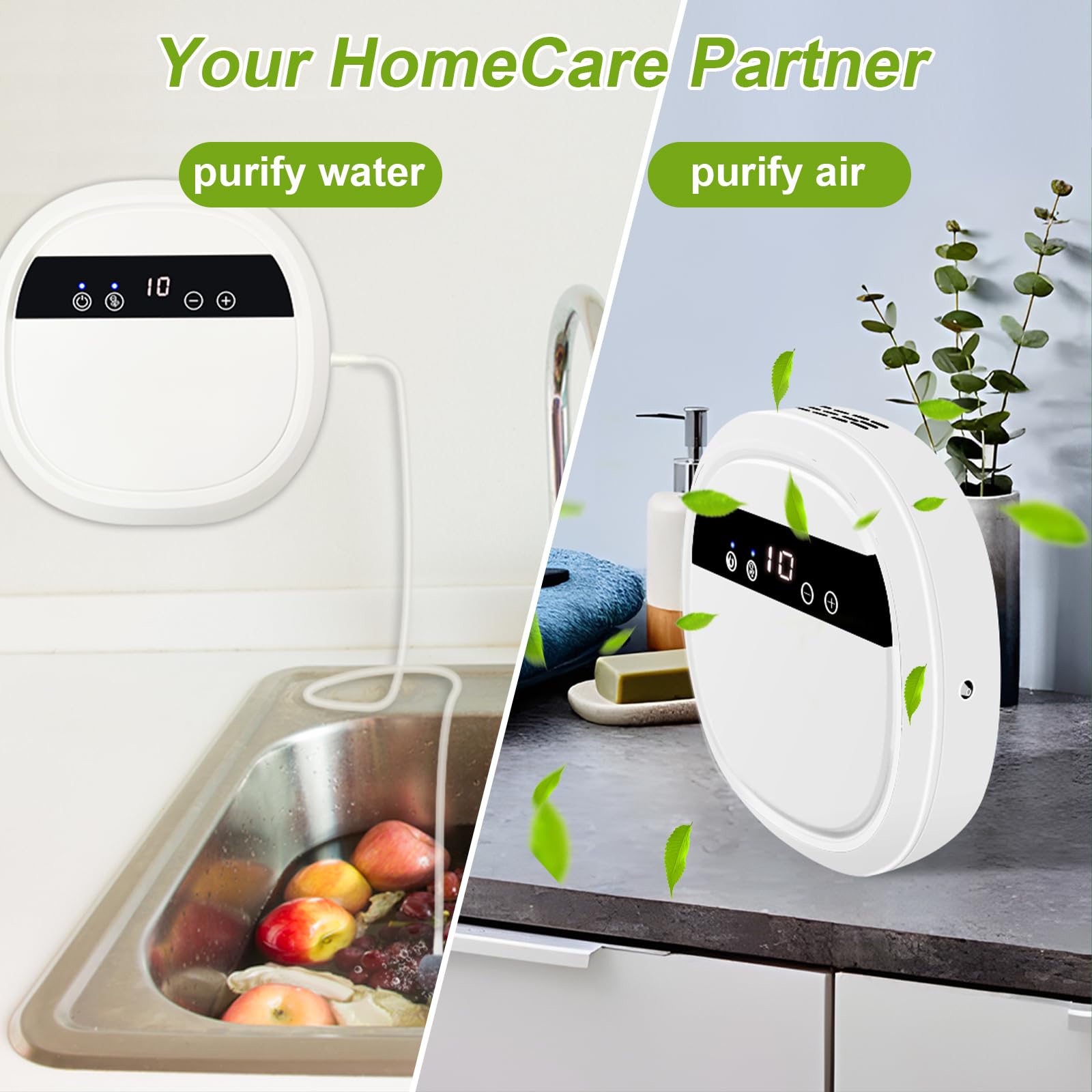 Ozongenerator für Wasser und Luft, Ozonizer Negativ-Ionen Luftreiniger, Haushalt Ozonreiniger Reinigen Sie Obst Gemüse und Fleisch, Geruch entfernen, für Haus und Auto mit 12V Autoadapter