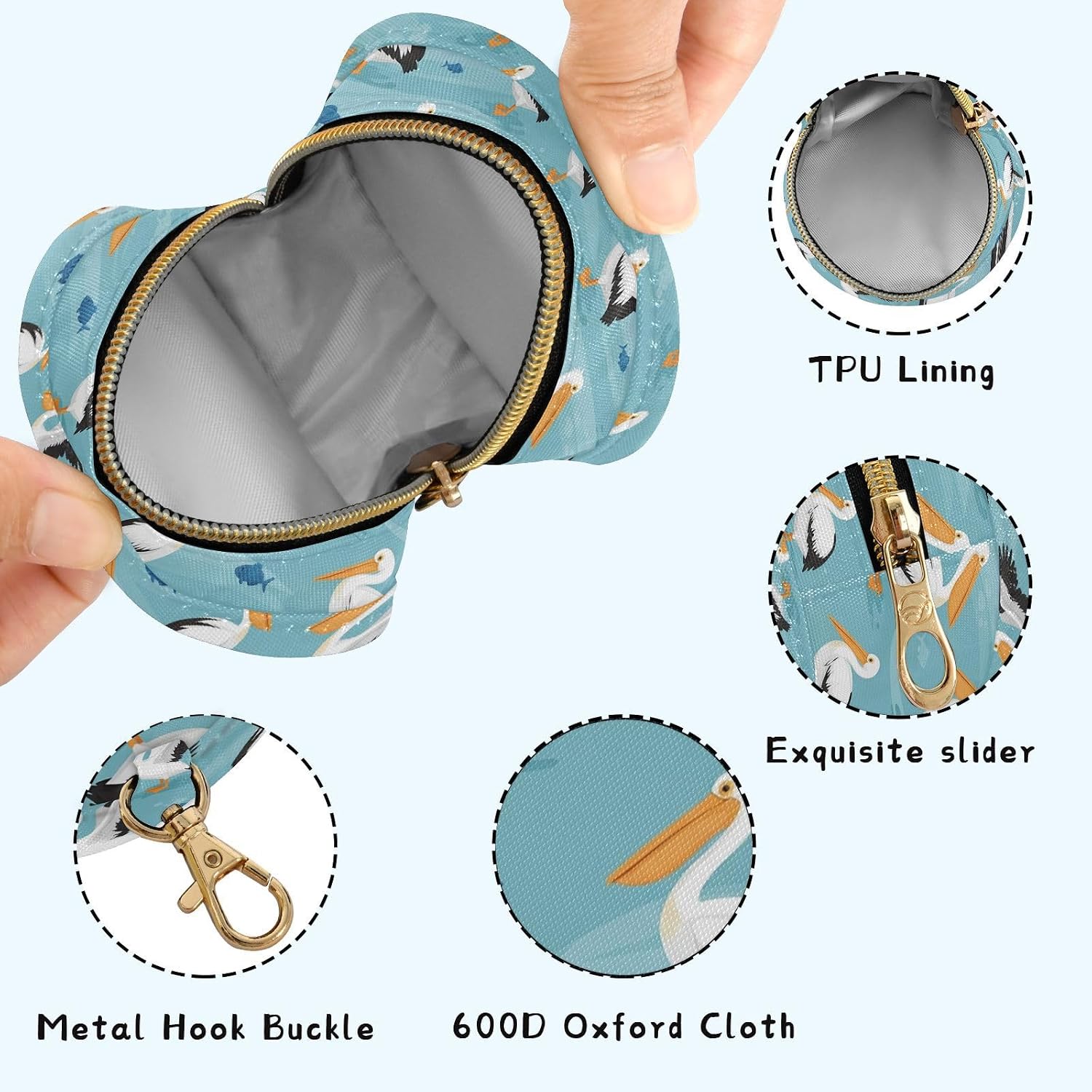 Pelican Birds Water Fish Baby Pacifier Holder Case with Clip Portable Pacifier Storage Organizer Round Container Pouch Box Fits Diaper Bag Stroller Purse image 4