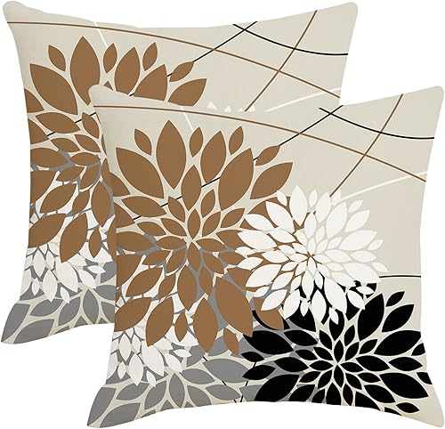 Miniatura 8 de AWJTNCQ Juego de 2 fundas de almohada florales de dalia azul marino y naranja gris de 18 x 18 pulgadas, para exteriores, modernas, de flores blancas