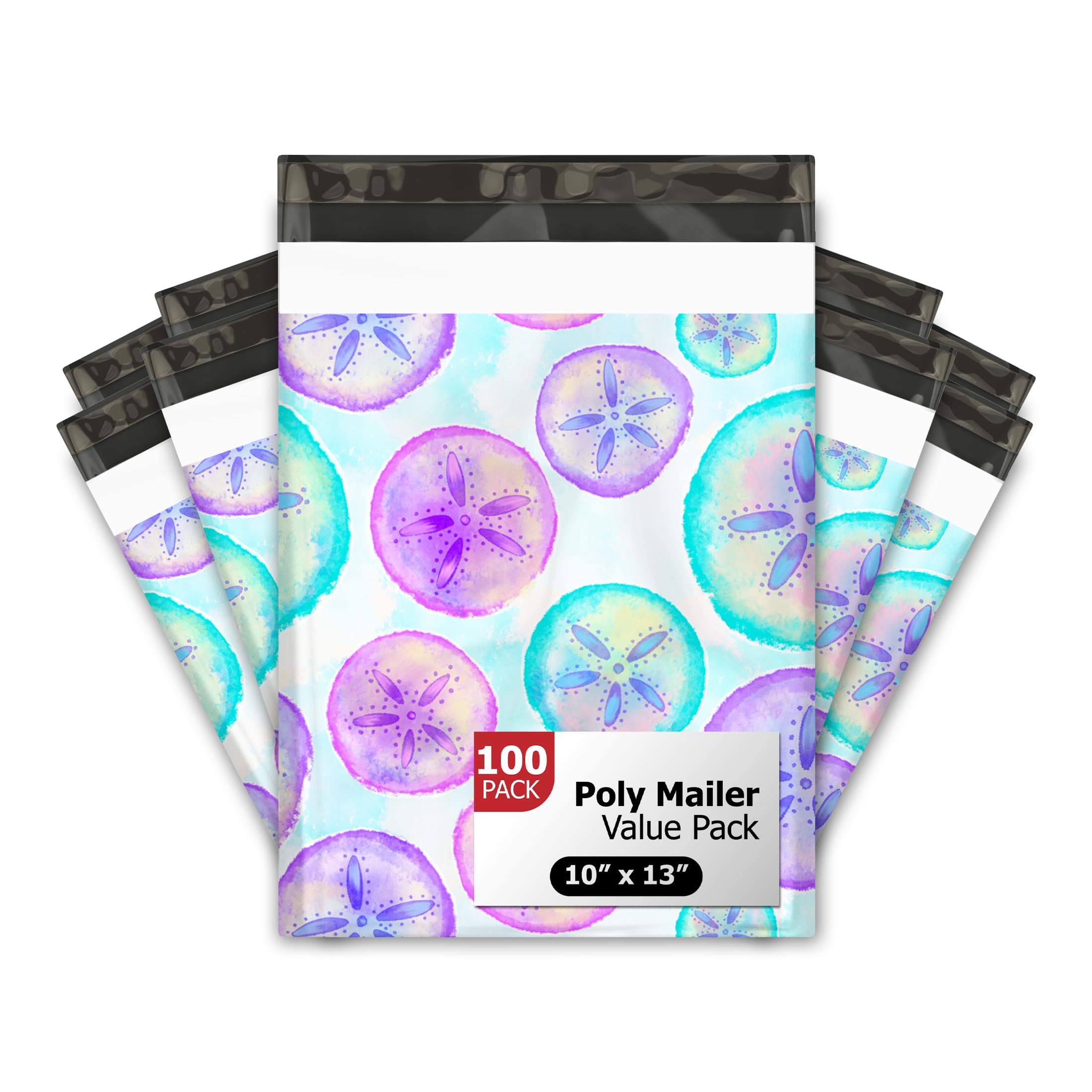 10x13 (100) Sand Dollar Designer Poly Mailers Waterproof Self Sealing Tear Resistant Polymailers Shipping Envelopes Premium Printed Bags For Small