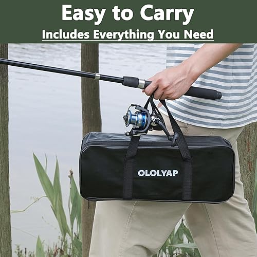 Miniatura 7 de Juego de caña de pescar de 6.9 pies, 2 unidades, caña de pescar telescópica y carrete con bolsa de transporte, caña de pescar plegable y kits de