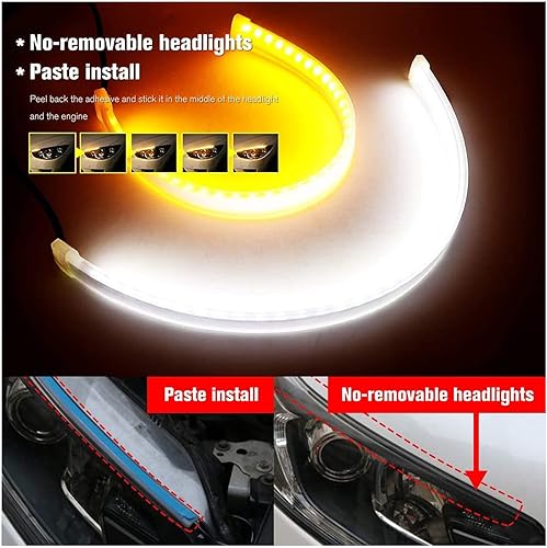 Miniatura 6 de TOPKU Tira de luz LED, 2 unidades, 24 pulgadas, DRL, color blanco y ámbar, tira de luz de tubo de superficie para faros delanteros, luz de