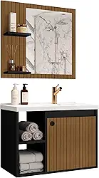 Gabinete Para Banheiro Com Cuba e Espelho Preto Nature Ripado Adonis Destaki