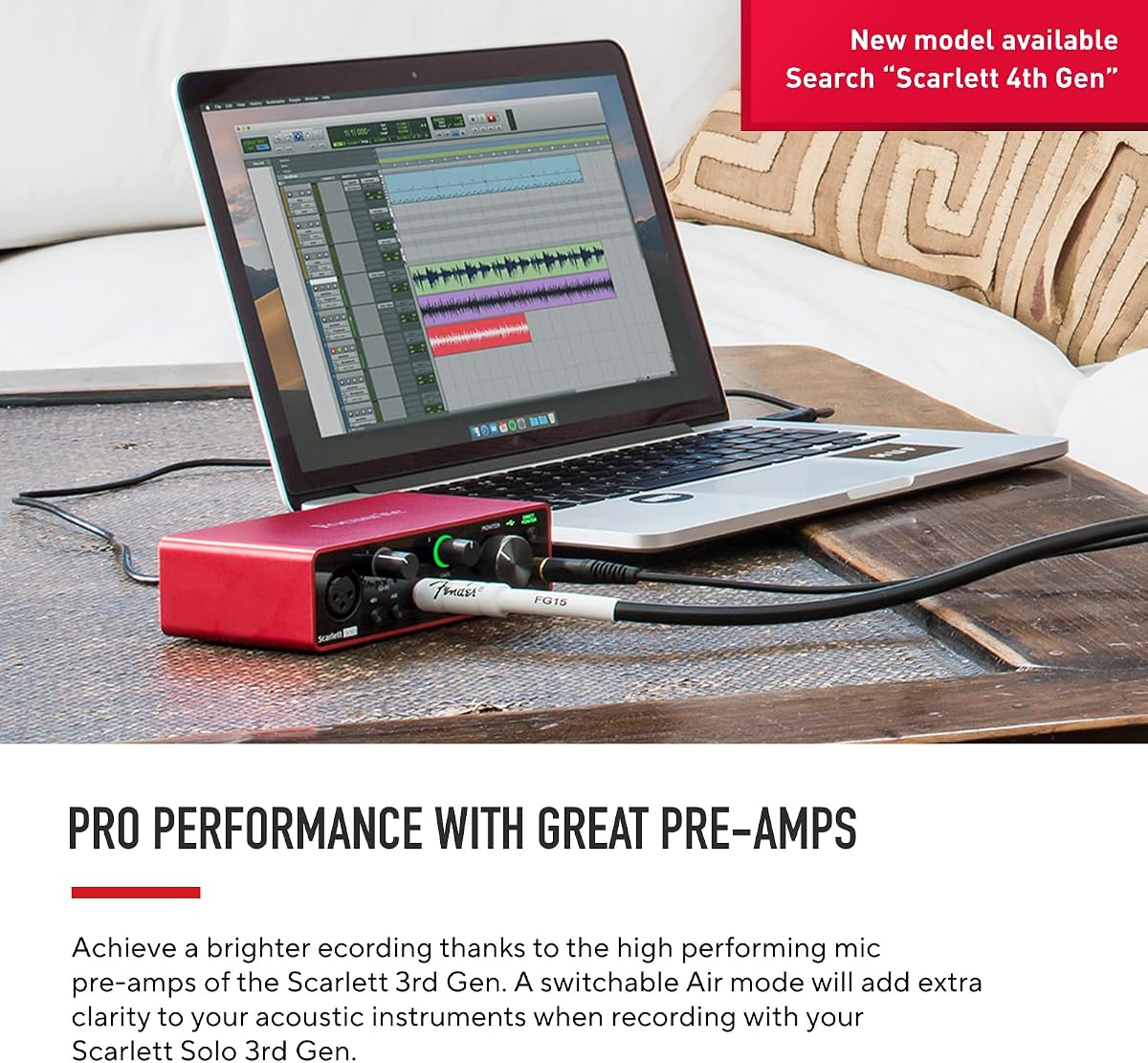 Focusrite Scarlett Solo 3rd Gen USB-C Audio Interface | 1 XLR Mic Preamp, 1 Hi-Z Instrument Input, 24-Bit/192kHz, 56dB Gain Range, Air Mode, macOS/Windows/iPadOS Compatible