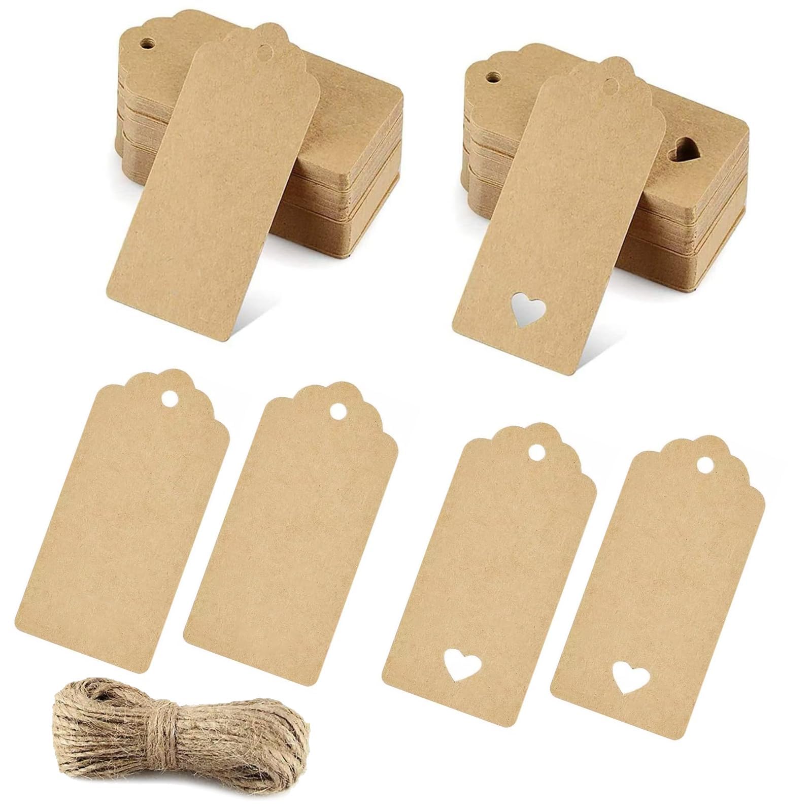 Huoanpo Brown 100Pcs Tags, Kraft Gift Tag For Presents, Wrapping Tags With Jute String For Holiday Party Favor, Diy Crafts, Retail Price Tickets For Shop Decor