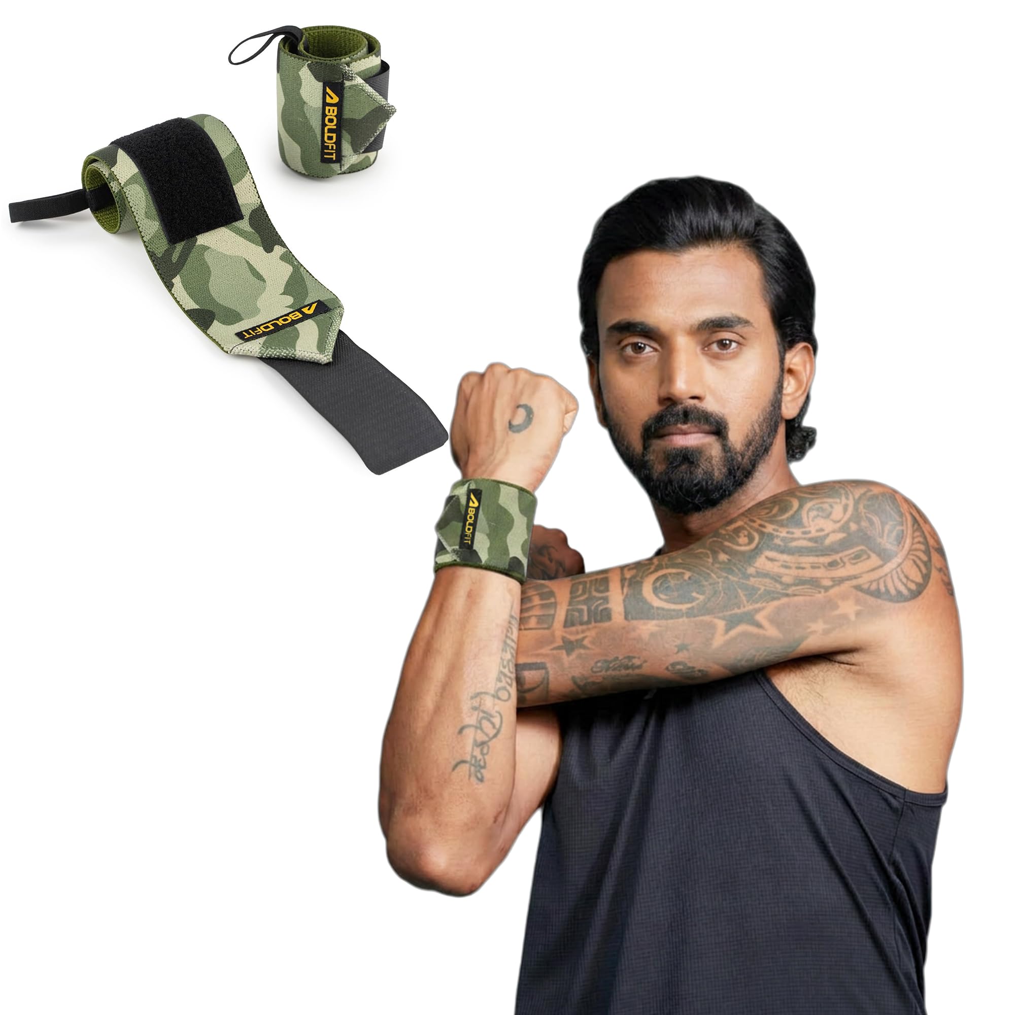Boldfit Wrist Supporter for Gym Wrist Band for Men Gym & Women with Thumb Loop Straps - Wrist Wrap Gym Accessories for Men Hand Grip & Wrist Support Sports Straps for Gym Weightlifting -Camo Armygreen-image-25