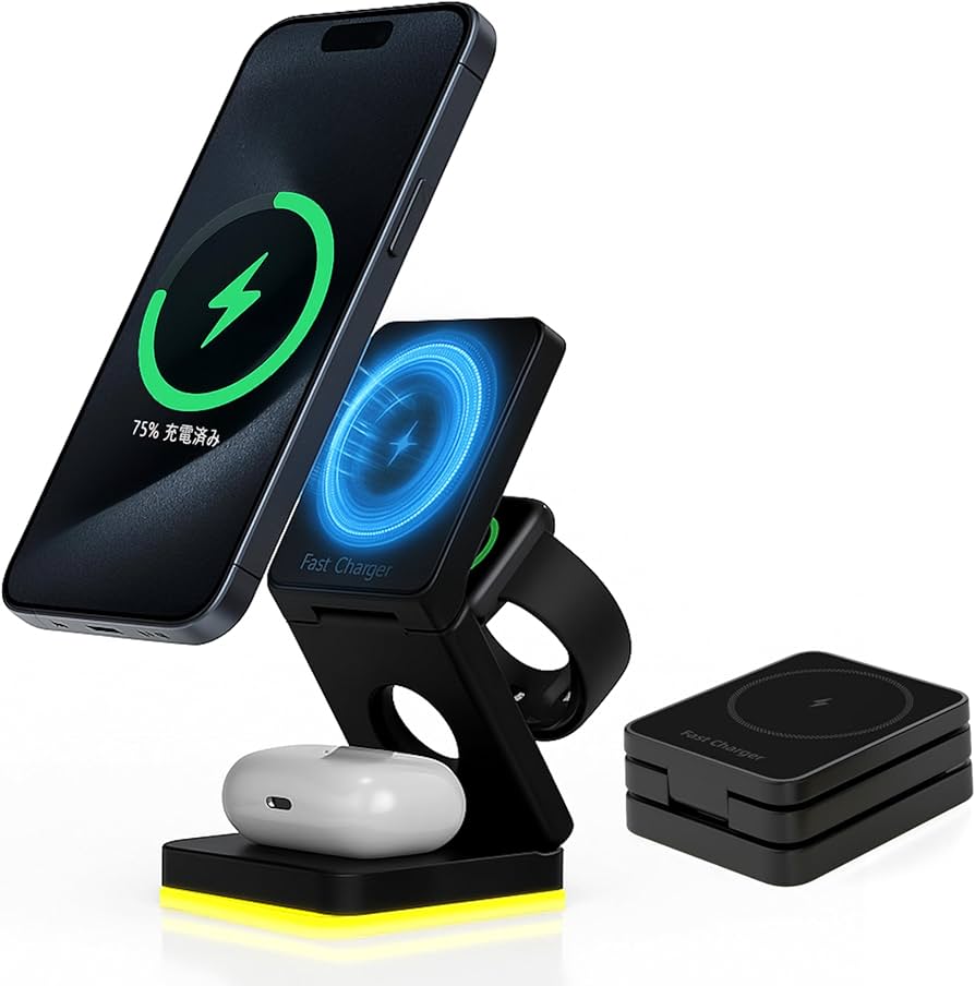 Amazon.co.jp: ワイヤレス充電器 3in1 急速充電 マグネット式 iPhone
