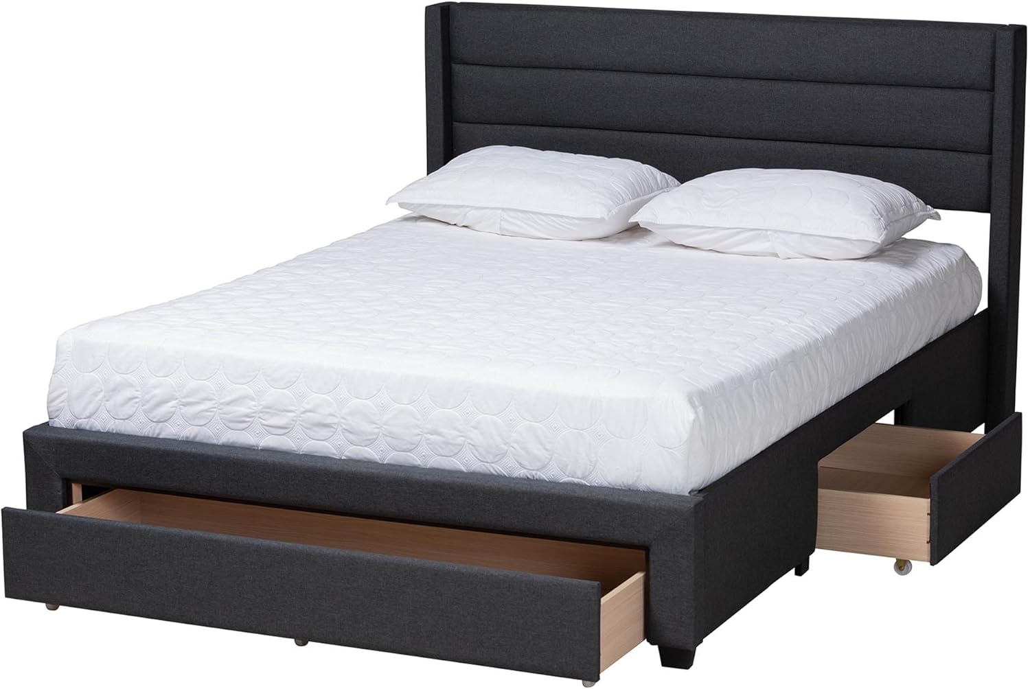 Baxton Studio Braylon Bed (Storage), Full, Charcoal Grey/Dark Brown