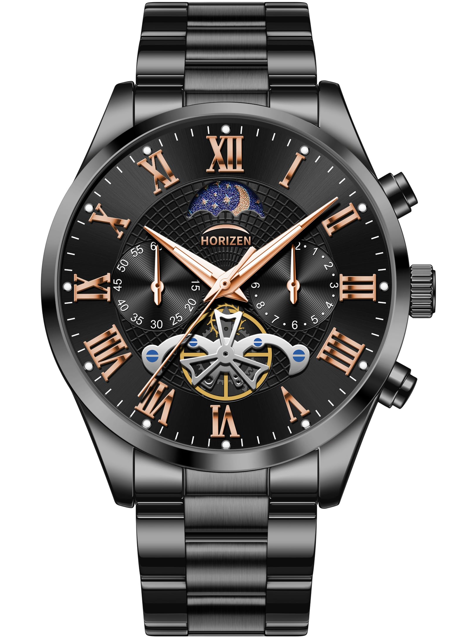 horizen Chronograph Premium Stainless Steel Analogue Luxury Watch for Men (Black)-picture-43