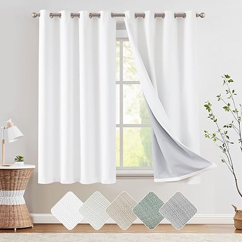 jinchan Cortinas 100% opacas para dormitorio, sala de estar, cortinas opacas de lino de 63 pulgadas de largo, cortinas de oscurecimiento de
