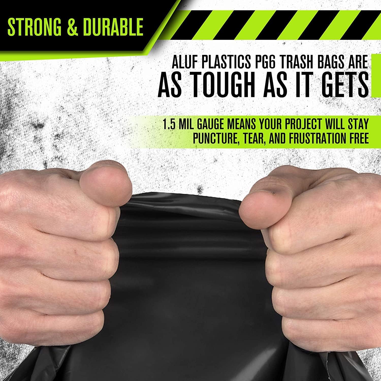 Aluf Plastics 65 Gallon Trash Bags Heavy Duty - (Huge 50 Pack) - 1.5 MIL - 50" x 48" - Large Black Plastic Garbage Can Liners for Contractor, Lawn and Leaf, Outdoor, Storage, Commercial, Industrial, Toter, Bag (PG6-6551) : Health & Household