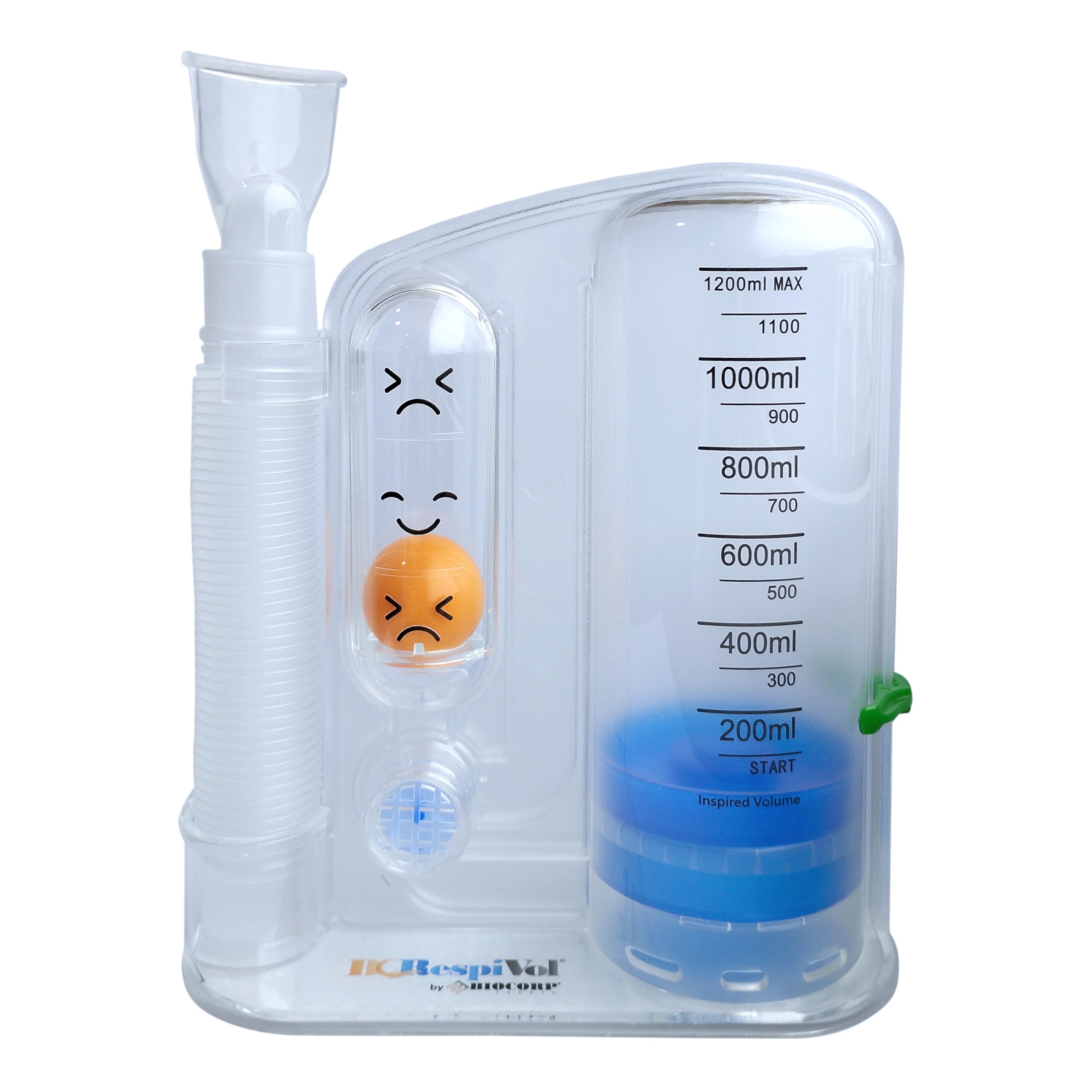 BCRespivol wolumetryczny przyrząd do ćwiczeń wdechowych, jednokulowy spirometr, spirometr, 1200 ml