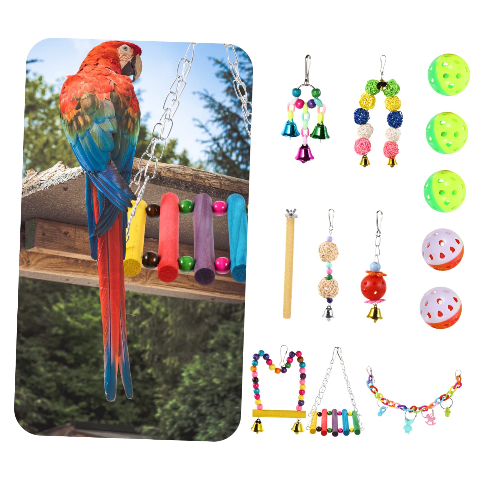 13pièces Accessoires Colorés pour Oiseaux Jouets à Mâcher Et Balancoires pour Perruches Et Perroquets