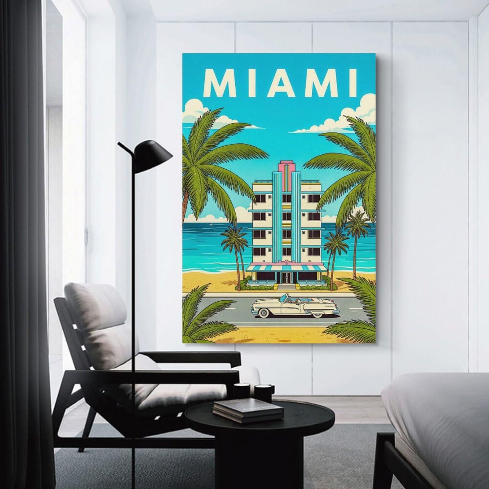 Junmoney Miami Art Deco Travel (3) Wall Art Print, 24x36inch(60x90cm), for Workspace Walls, Study Corners Or Bedrooms, A Smart Decor Choice for Study Walls