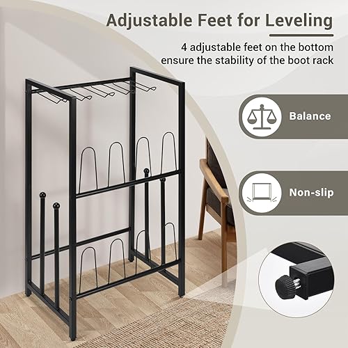 Miniatura 5 de GADFISH Organizador de zapatos para botas, zapatero de metal negro para entrada, pasillo, puerta, dormitorio, patio al aire libre, organizador de