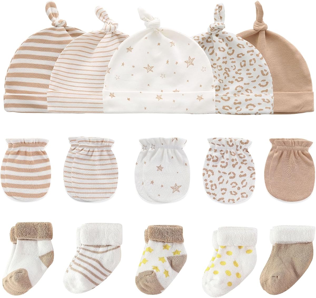 Ruliby Baby Hats Mittens and Socks Set Cotton Newborn Hat Beanie Soft Infant Girls Boys Caps Gloves 0-6 month