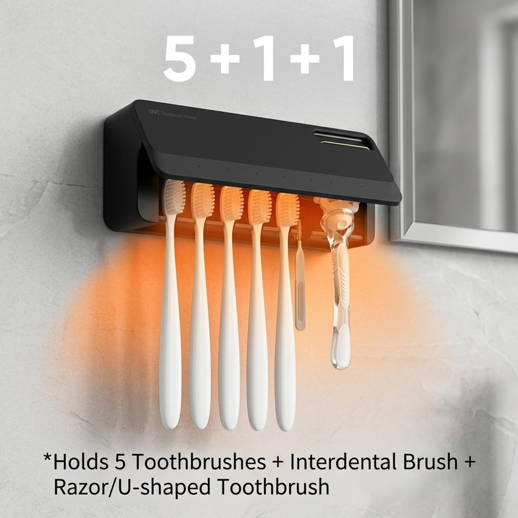 Portaspazzolino UV, supporto da parete per spazzolino da denti con asciugatura ad aria calda, per bagno, nero.
