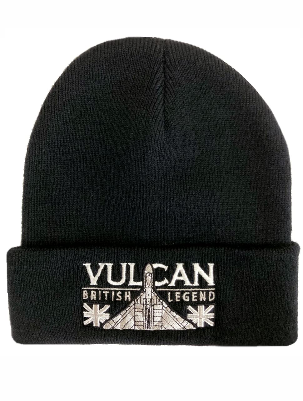 The Wooden Model Company Ltd AVRO Vulcan RAF High Altitude Strategic Nuclear Bomber Aircraft Black Embroidered Beanie.