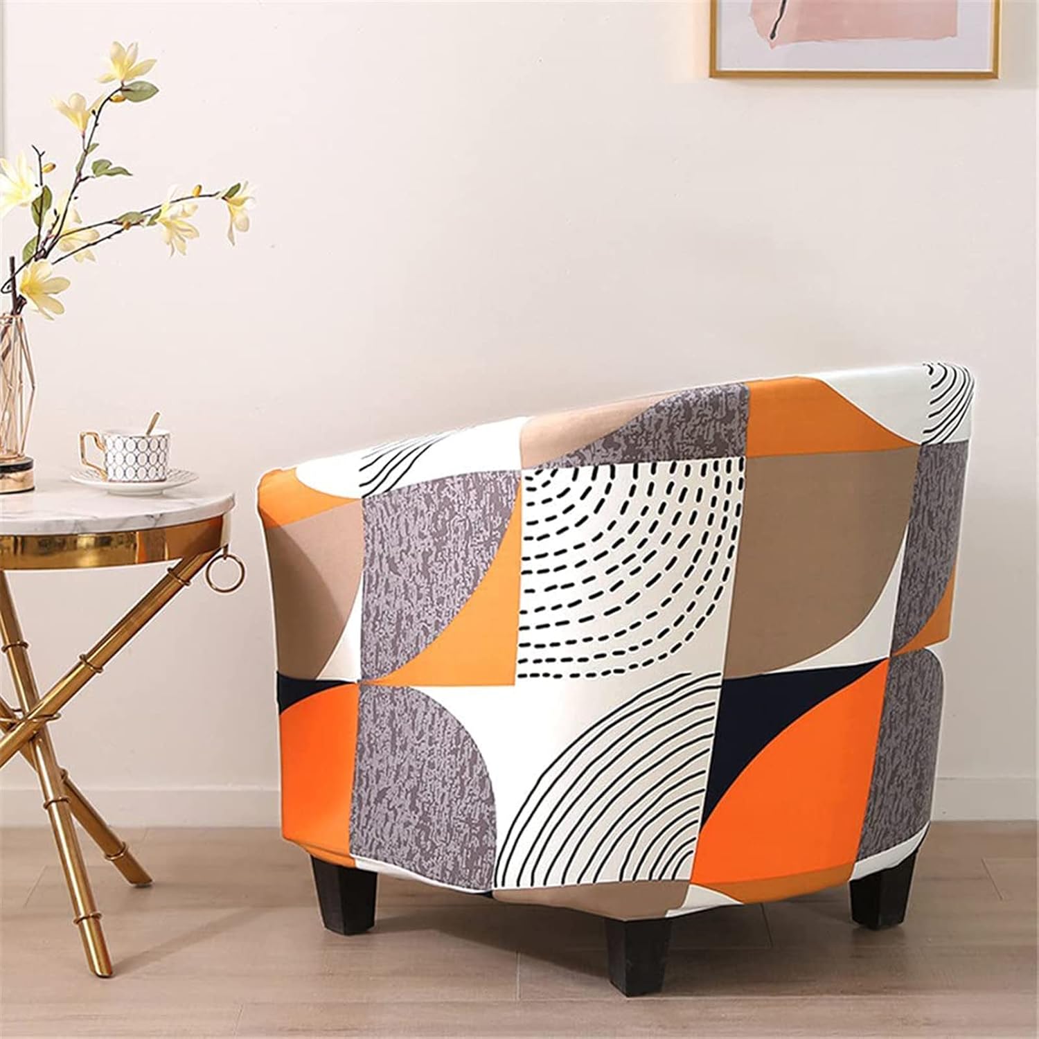 Tub Chair Cover for Armchairs, Universal Modern Stretch Club Chair Slipcover Printed Chair Slipcover Protective Armchair Cover for Home Office Reception-A