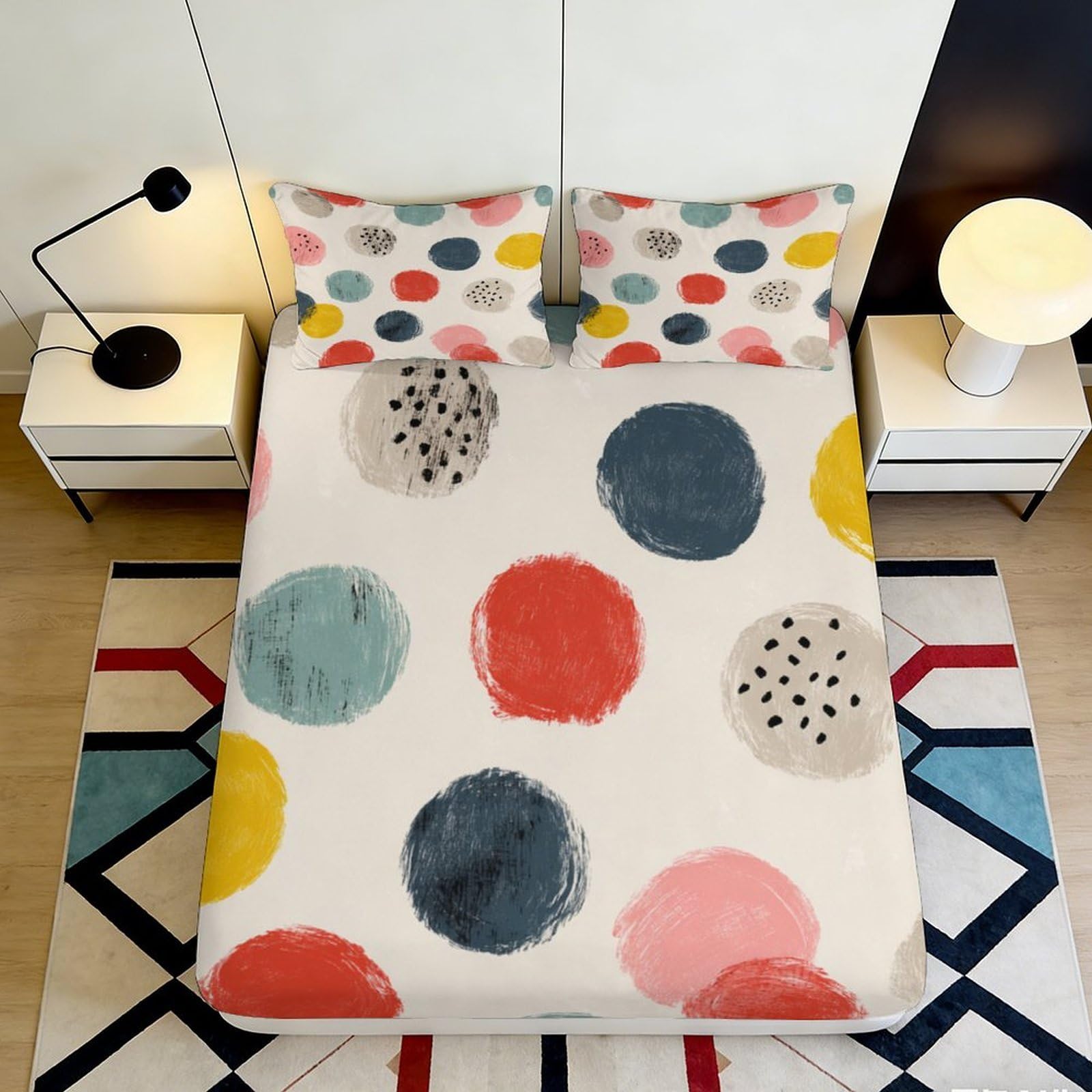 3D Printed Colorful Polka Dot Fitted Sheet Microfiber Soft Bedroom Decor Abstract Spot Mattress Cover for Adults Teens 90x200x25cm