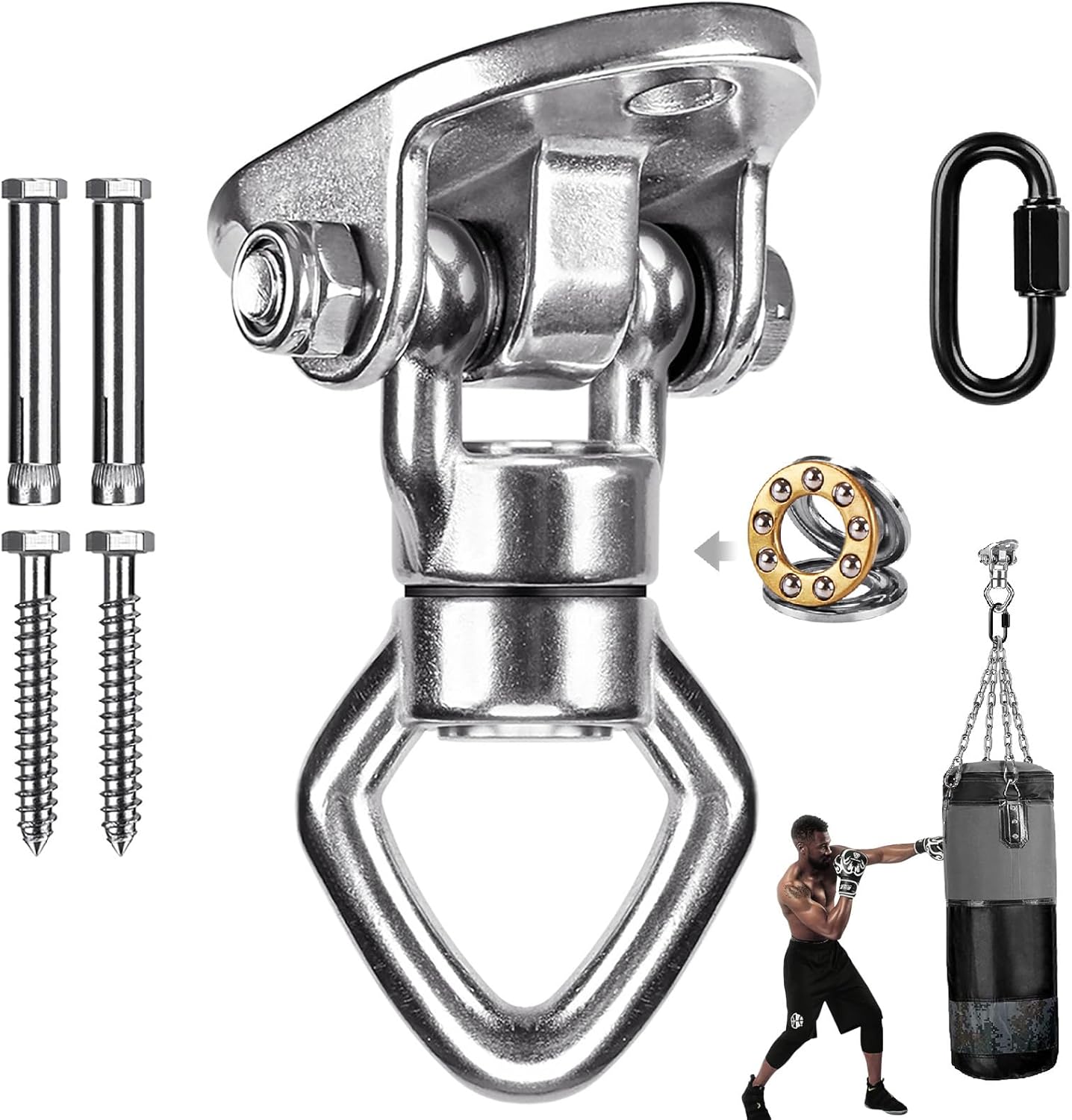 Swing Hanger Ceiling Mount with Double Bearing Hanging Chair Hanger 900 LB Capacity Stainless Steel Hammock Hardware 360° Swing Hook for Aerial Silks, Punching Bag, Hanging Chair, Gymnast Ring
