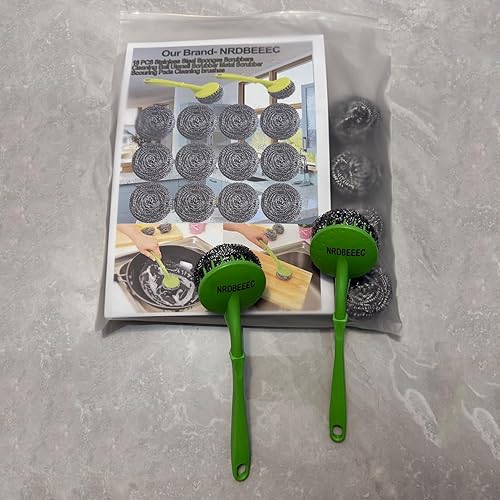 Miniatura 5 de 18 esponjas de acero inoxidable para limpiar utensilios de cocina con mango (paquete de 18)