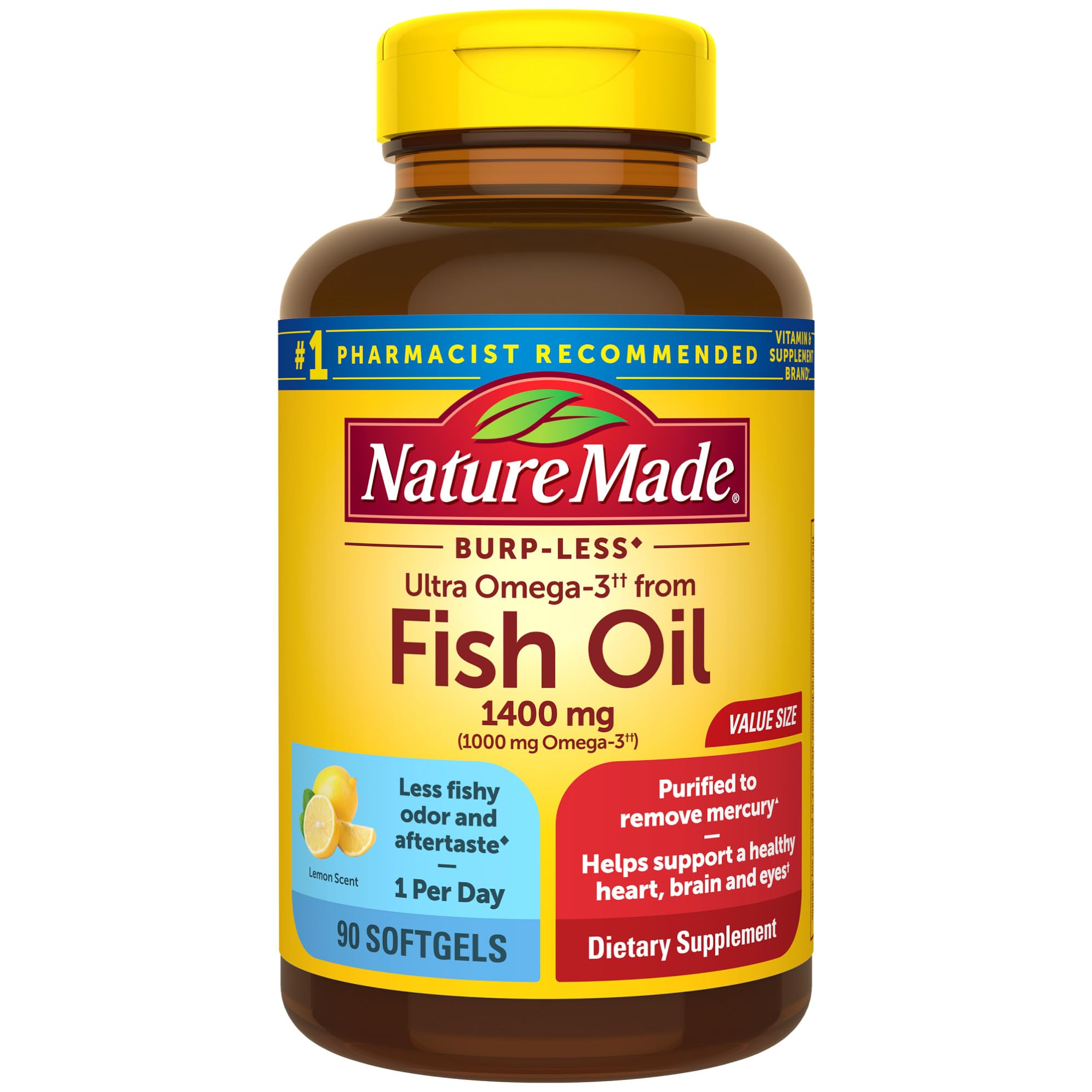 Nature MadeBurp-Less Ultra Omega-3 from Fish Oil 1400 mg, Dietary Supplement for Healthy Heart Support, 90 Softgels, 90 Day Supply