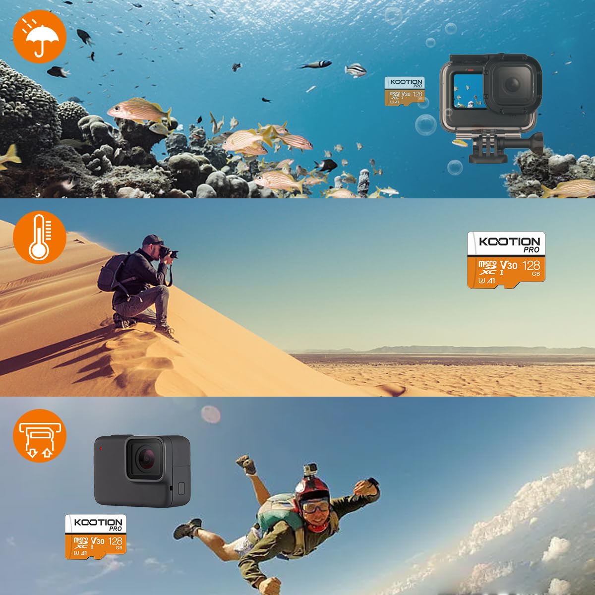KOOTION Micro SD 128GB, Tarjeta Micro SD 128 GB hasta 90 MB/s Tarjeta SD Memory Card 128 Giga con Adaptador MicroSDXC (U3 y V30) Micro SD Card 128G 4K UHD para Telefonos/Cámara/Gopro