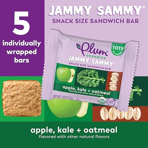 Miniatura 6 de Plum Organics Jammy Sammy Snack Bars  Snacks orgánicos para niños y niños  Manzana y col rizada  Barra de 1.02 onzas (30 en total) El embalaje puede