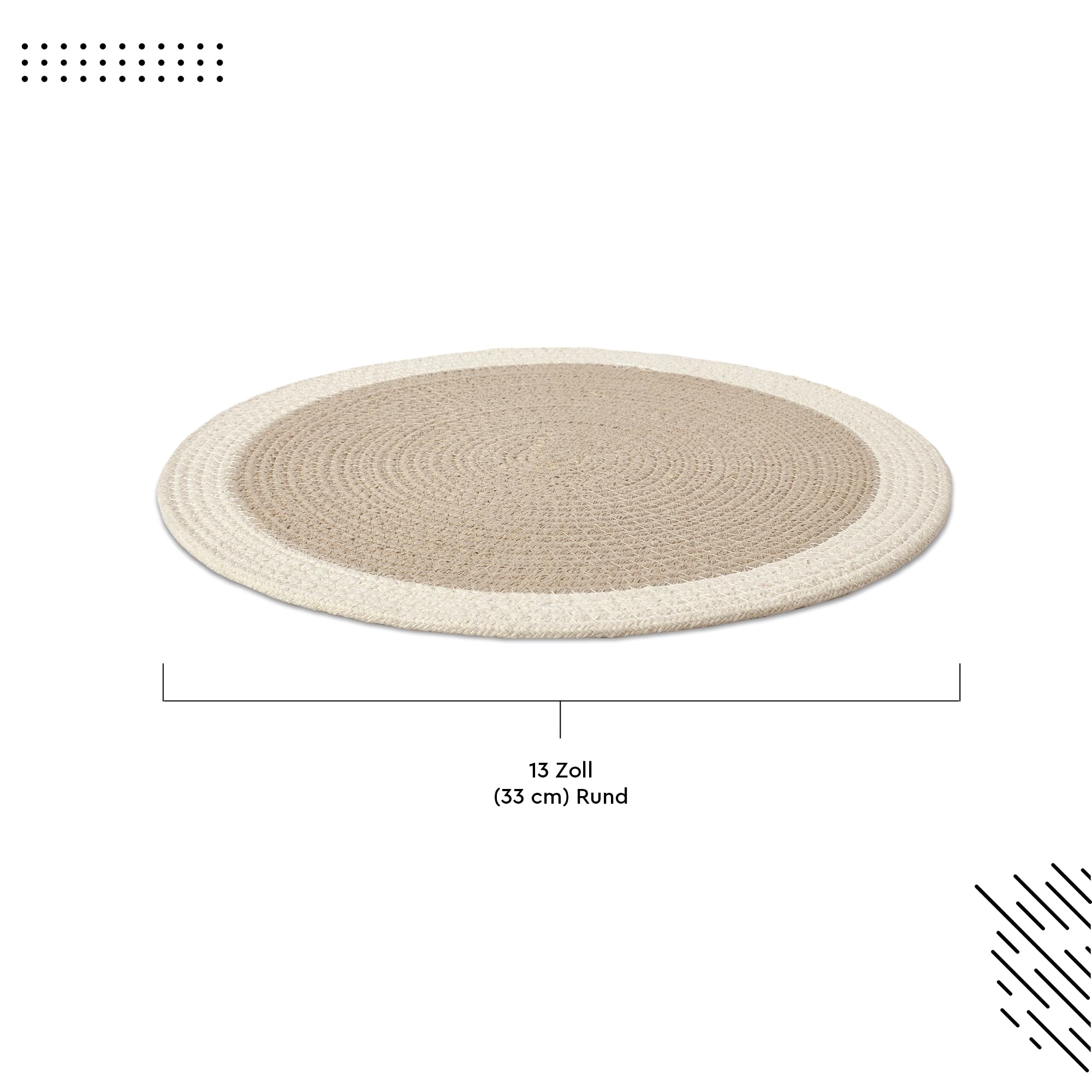 Encasa XO Esszimmer - Tischsets Set aus 6 | Runde Baumwoll-Platzsets - 33 cm Durchmesser | Beige & Cremeweiß | Handgefertigter Rippstil