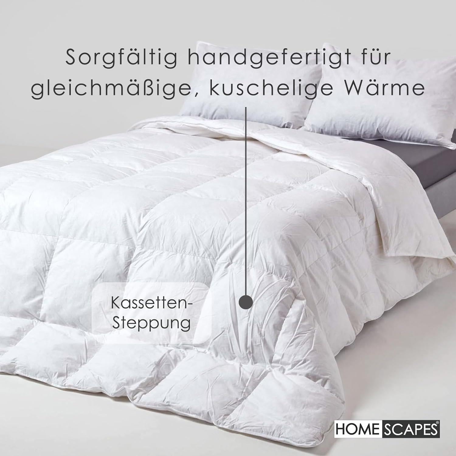 HOMESCAPES Piumino estivo ultra leggero 260 x 220 cm in piume e piumino d'oca 2,5 Tog certificato Oeko-TEX – lavabile in lavatrice e ipoallergenico – 2 persone